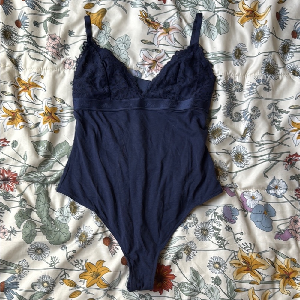 Victoria Secrets PINK Elegant Navy Lace Bodysuit